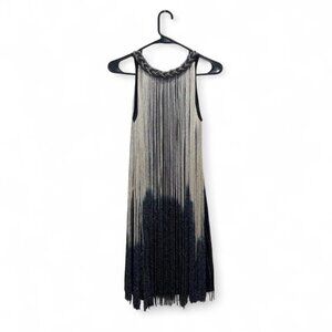 Vintage Ombre Fringe Dress – One-of-a-Kind, Beaded Neckline | Women’s Medium